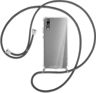 Produktbild von Handykette Backcover-Schutzhülle mit Band (Metall silberfarben) für Huawei P20 - dunkelgrau
