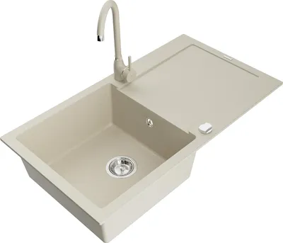 Immagine prodotto di Mexen Leo lavello in granito 1-vasca con scolapiatti e miscelatore cucina Telma, beige - 6501-69-670200-69