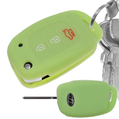 Produktbild von Auto Schlüssel Hülle Silikon Schutz Cover Fluoreszierend Grün kompatibel mit Hyundai i10 i20 Elantra i40 Sonata ix25 ix35 Tucson 3 Tasten Klappschlüssel