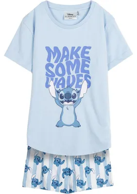Imagen del producto de Pijama infantil de Lilo & Stitch, compuesto por camiseta y pantalones cortos, fabricado con 100% algodón, talla 12 años