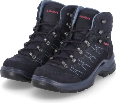 A pair of navy blue hiking boots.