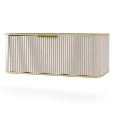 Produktbild von Waschbeckenunterschrank RIVELA mit schublade 80 x 40 x 46 cm, geriffelter Front Kaschmir Eiche Cremona Badezimmer Softclose Badmöbel mit goldene Griffen