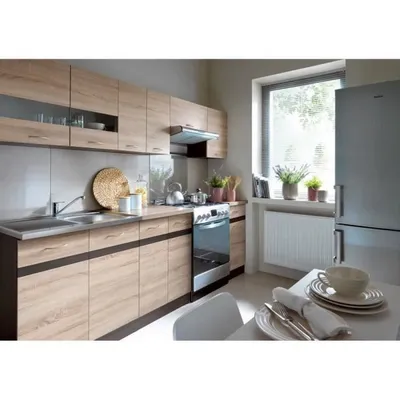 Image de Cuisine complète 2m40 avec éclairage LED – 7 éléments – Chêne Sonoma