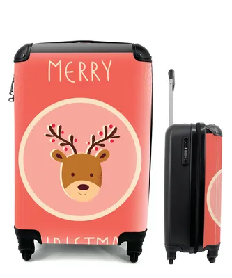 Produktbild von MuchoWow® Koffer Handgepäck Trolley Rollkoffer Kleine Reisekoffer mit 4 Rollen - Rentier - Zitate - Weihnachten - Frohe Weihnachten - Rot - Vintage - Cabin Size < 55x40x23 cm & 55x40x20 cm - Fotokoffer - Kabinenkoffer - Boardgepäck - Reise-Box - Reisekoffer - Reisegepäck - Koffer mit Bild - Trolley für Kinder