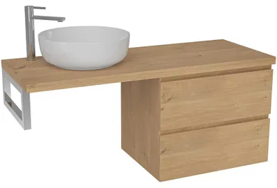 Obrázek produktu pro Koupelnová skříňka Carole - dub medový + deska pod umyvadlo Navira Pro - 36 mm + konzole chrom - 140x46x51,6 cm