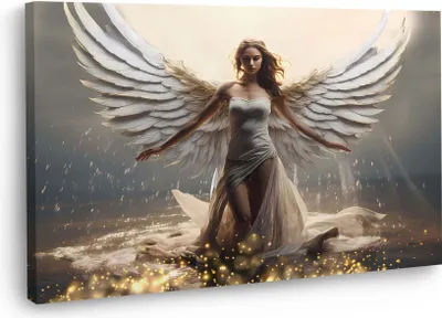Produktbild von Engelsfrau Engel mit Flügel Wandbild Leinwandbild Kunstdruck XL Wanddeko: 120x80x4cm
