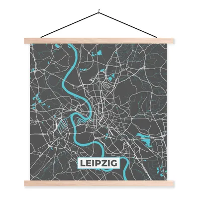 Produktbild von MuchoWow® Textilposter Karte - Leipzig - Blau - Stadtplan - Deutschland 120x120 cm mit holzfarbenen Rahmen - Textil-Poster