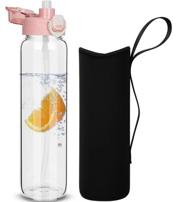 Productafbeelding van Solidchoice - Glazen Waterfles met Rietje 1 Liter BPA-vrij en Lekvrij