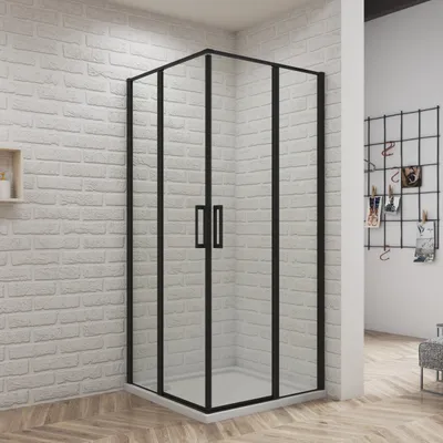 Produktbild von 90x90x185cm Nano+ESG Glas Schwingtür Eckeinstieg schwarze Duschabtrennung Duschkabine