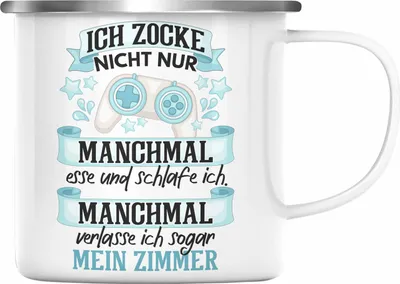 Produktbild von Trendation - Zocker Video Gamer Emaille Tasse Geschenk Games PC Lustige Gaming Emaille Emaille Tasse Spruch Geschenk Jungs Gaming (Silber)