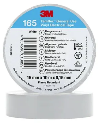 Obrázok produktu pre 3M™ Temflex™ vinylová izolačná páska 165, biela , 15 mm x 10 m | balenie (1 rolka)