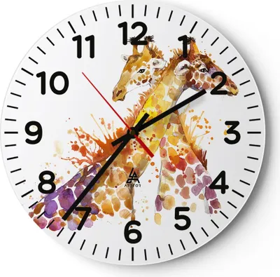 Produktbild von Wanduhr - Rund - Glasuhr - Giraffen Tiere Kinder Safari - 30x30cm - Schleichendes Uhrwerk - Lautlos - zum Aufhängen bereit - Dekoration Modern - Wanddekoration aus Glas - C4AR30x30-2883