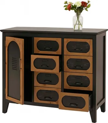 Immagine prodotto di Cassettiera HWC-O63, mobile cassettiera portaoggetti Vintage Shabby Industrial, legno metallo 80x91x40cm ~ corpo nero
