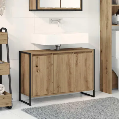 Image de Maison Exclusive - Meuble de salle de bain avec porte Artisanat Chêne 90 x 30 x 60 cm