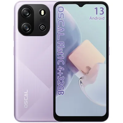 Zdjęcie produktu dla OSCAL FLAT 1C Smartfon bez umowy, 6,5 calowy Android Telefon, 4 GB pamięci RAM + 32 GB pamięci ROM, HD+ wyświetlacz, 8 MP aparat, 4G Dual SIM, Purple