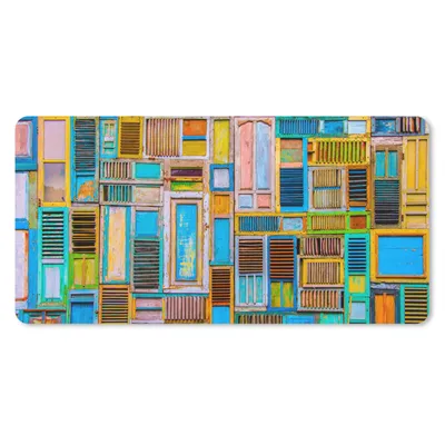 Produktbild von MuchoWow® Schreibtischunterlage Türen - Blau - Abstrakt - Architektur - Neon 80x40 cm - XXL Mauspad - Gaming Mauspad