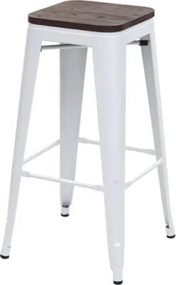 Produktbild von Barhocker HWC-A73 inkl. Holz-Sitzfläche, Barstuhl Tresenhocker, Metall Industriedesign stapelbar  weiß