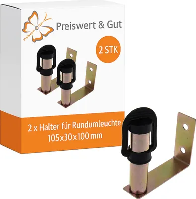 Produktbild von 2x Halter für Rundumleuchte rechtwinklig 105x30x100mm – Rundumleuchten-Halterung inkl. Gummikappe, Rundumkennleuchten