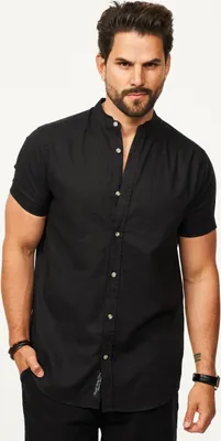Produktbild von behype. Herren Kurzarmhemd als Sommerhemd aus Leinen im Regular-Fit Herren Leinenhemd Freizeithemd mit Stehkragen