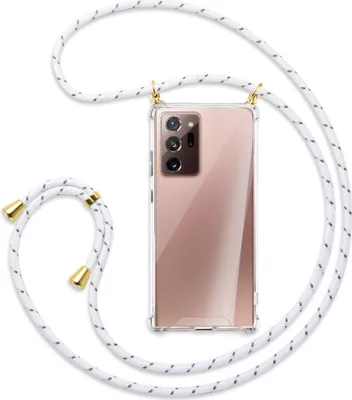 Produktbild von Handykette Backcover-Schutzhülle mit Band (Metall goldfarben) für Samsung Galaxy Note 20 Ultra - weiß/grau