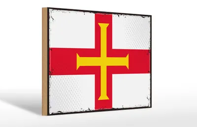 Produktbild von Holzschild Flagge Guernseys 30x20cm Retro Flag of Guernsey