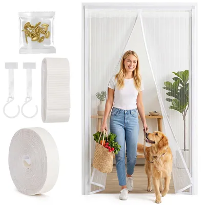 Imagen del producto de Mosquitera para puerta, magnética, de 90 x 200 cm, con rayas blancas, para balcón