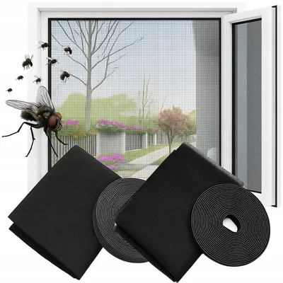 Produktbild von 2 x Fliegengitter für Fenster – Moskitonetz - Insektenschutzgitter – Schutz vor Fliegen und Insekten – 150 x 180 cm + Klettband Velcro