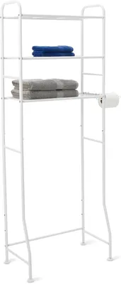 Productafbeelding van Toiletrek - Opbergrek boven toilet met 3 etages en 2 toiletpapierhouders - Staal - Wit