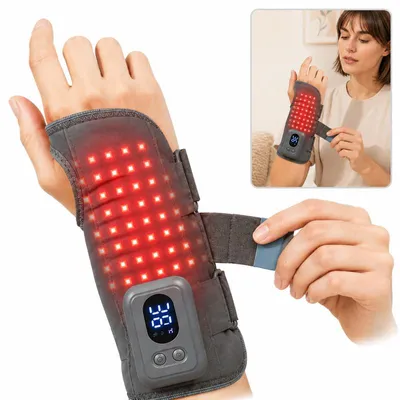 Produktbild von Rotlicht Handgelenkbandage mit Wärmefunktion, 650nm 850nm Infrarot Licht, Akku Handgelenkwärmer mit 7 Heizstufen, für links und rechts