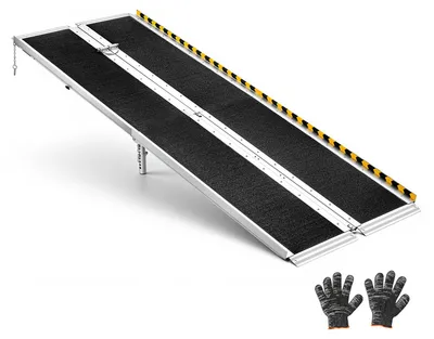 Produktbild von VEVOR Rollstuhlrampe Faltbar 2433 x 740 mm, 362,9kg Belastbare Schwellenrampe mit Rutschfester Oberfläche & 170-400mm Verstellbaren Stützfüßen, Tragbare Auffahrrampe für Rollstuhl Türschwelle Bordsteine