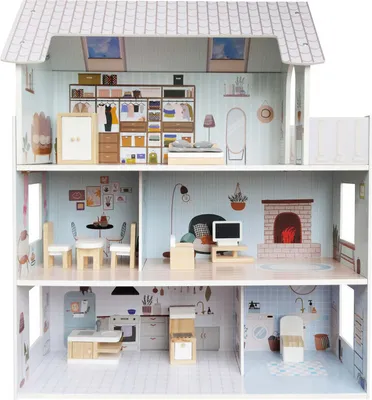Produktbild von 4iQ Holzpuppenhaus ROZALIA 70x60x24 cm mit Zubehör