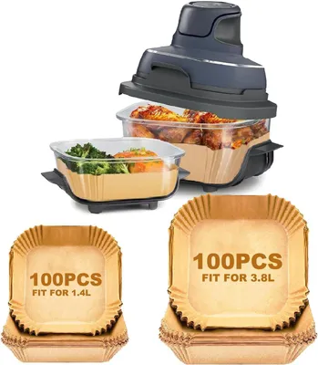 Produktbild von 200 Blatt Backpapier für die Ninja CRISPi FN101EUGY/FN101EUSG/ST Heißluftfritteuse – Hitzebeständig (230 °C) für 3,8-Liter- und 1,4-Liter-Heißluftfritteusen | Antihaftbeschichtung, spülmaschinenfest und kompostierbar | Zubehör für Heißluftfritteusen