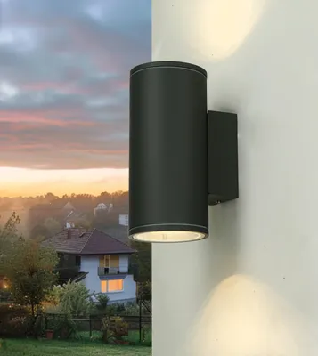 Produktbild von Up Down Außenleuchte Anthrazit IP54 eckig H: 30 cm 2x E27 wetterfest indirekte Beleuchtung Wandlampe Fassadenstrahler Haus Balkon