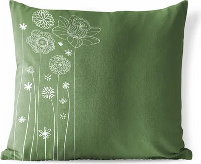 Produktbild von MuchoWow® Outdoor Kissen - Illustration eines Blumenmusters in Grün - 45x45 cm - Wetterfest - Lounge Kissen - Fotokissen - Dekoratives Kissen