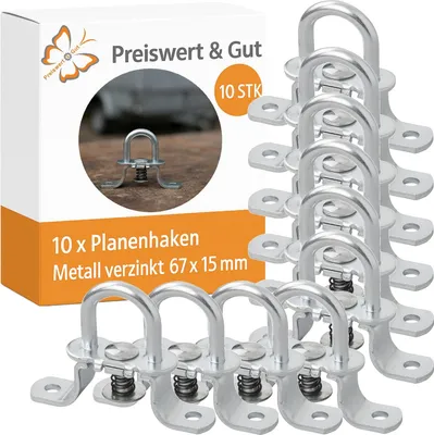 Produktbild von 10x Planenöse für Anhänger aus Verzinktem Metall – Spannhaken Rund mit Feder und drehbar 67x15mm Grundplatte Planenhaken