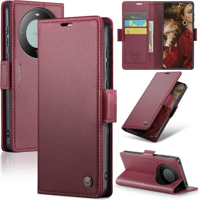 Image de Huawei Mate 60 Pro Case, RFID Blocking Card, Advanced Flip Leather Case with Stand Function for Huawei Mate 60 Pro red