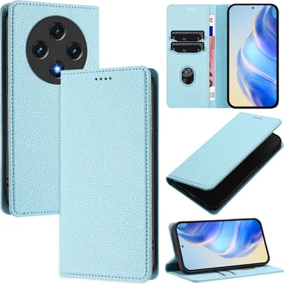 Produktbild von Litchi Leder Handyhülle für Umidigi G100 Wallet Kartenfächer Standfunktion Hülle Hellblau