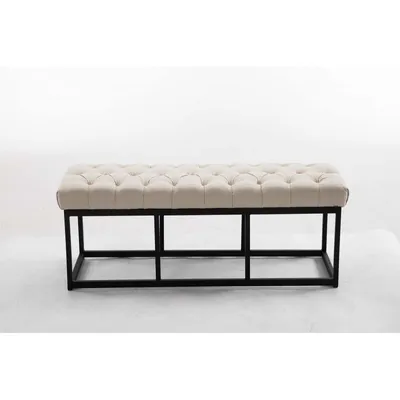 Produktbild von CLP Sitzbank Amun Stoff mit schwarzem Metallgestell pulverbeschichtet gepolstert creme Größe 120 cm