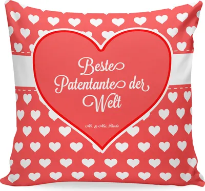 Produktbild von Mr. & Mrs. Panda Dekokissen Patentante - Geschenk, Lieblingstante, kissen für couch, Deko, Nichte, kuschelkissen 40x40, Neffe, Taufe, Familie, Sofakissen, Sofa