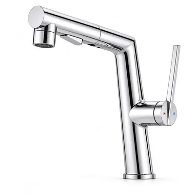 Image de SONNI Robinet de lavabo extractible avec bec de robinet rond, dimensions 237 x 154 x 48 mm, robinet en céramique, alliage de zinc chromé