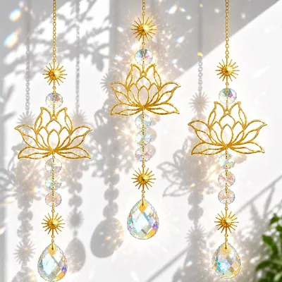 Produktbild von 3 Stück Sonnenfänger Kristall Lotusblume Windspiel Fensterdeko