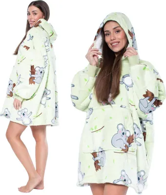 Produktbild von Sweatshirt Decke Kocobluza 2in1 Oversize Kapuze Dicke Sherpa Grün mit Koalas