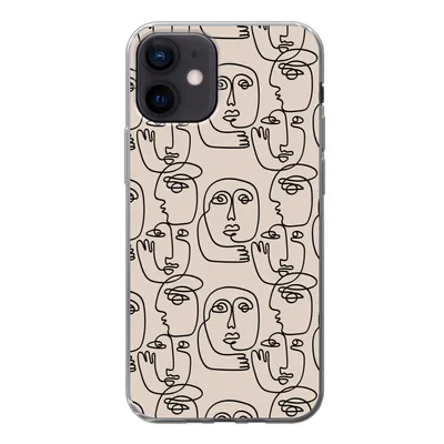 Produktbild von MuchoWow® Handyhülle Schutzhülle Hülle für iPhone 12 Muster - Kopf - Strichzeichnung Silikon Softcase Handy Hülle - Schutzhülle