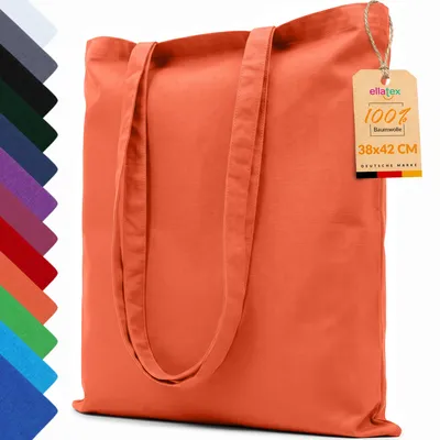 Produktbild von EllaTex Baumwolltasche 38x42 cm – Stoffbeutel aus 100% Baumwolle mit langen Henkeln, in Farbe: Orange