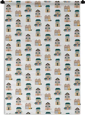 Produktbild von MuchoWow® Wandteppich Wandbehang Haus - Pastell - Muster 60x90 cm Tapisserie Dekoration Wandtuch - Foto-Teppich - Abwaschbar