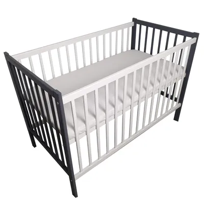 Produktbild von Kinderbett Babybett - BELLO basic – Ökologisch und aus Massivholz 3 fach höhenverstellbar inkl. Matratze mit drei herausnehmbaren Latten 60 x 120 cm Graphit