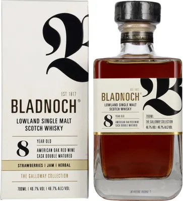 Produktbild von Bladnoch 8 Years Old Lowland Single Malt American Red Wine Cask 46,7% Vol. 0,7l in Geschenkbox