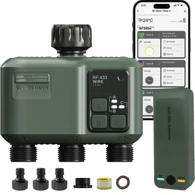 Image de Minuterie d'irrigation intelligente avec Wi-Fi, 3 sorties RF 433.500 m, et 6 programmes d'irrigation