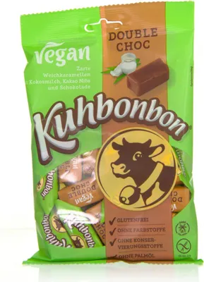 Produktbild von Kuhbonbon Double Choc vegan - Weichkaramellen mit Schokolade 165g