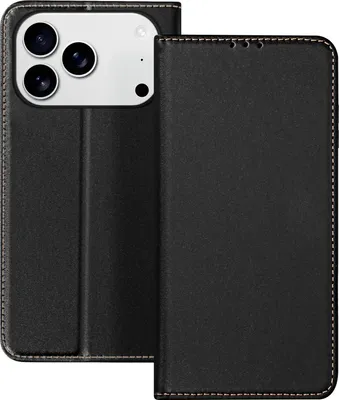 Zdjęcie produktu dla Avizar, skórzane etui iPhone 17 Pro z kieszeniami na karty i podstawką, czarne